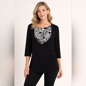 City Girl Black & White Animal Print Wrap-Style Top – Size L